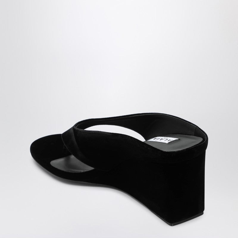 Alaia Thong Mules With Wedge In Black Velvet Women - 2