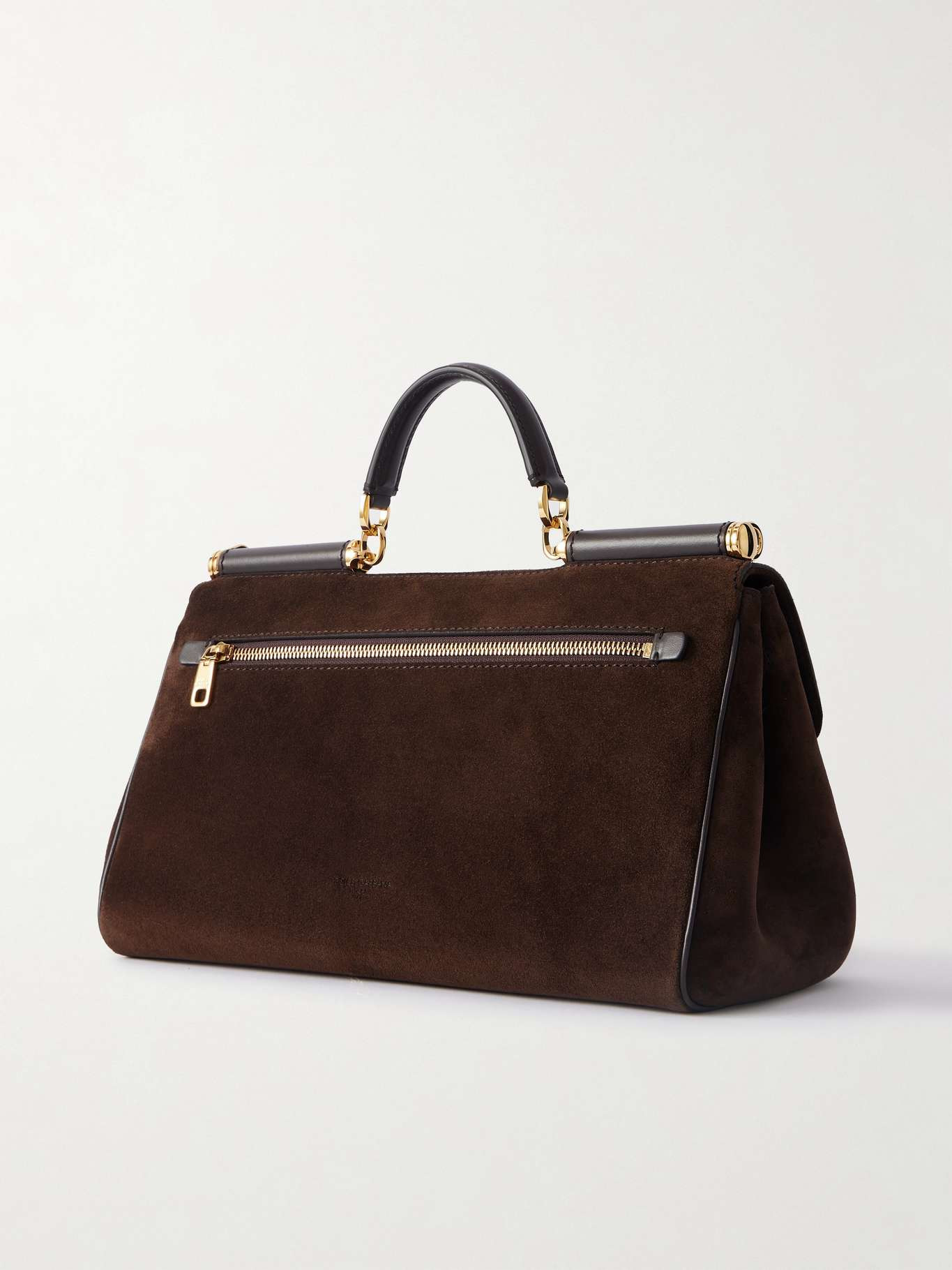 Sicily small leather-trimmed suede shoulder bag Dark brown - 3