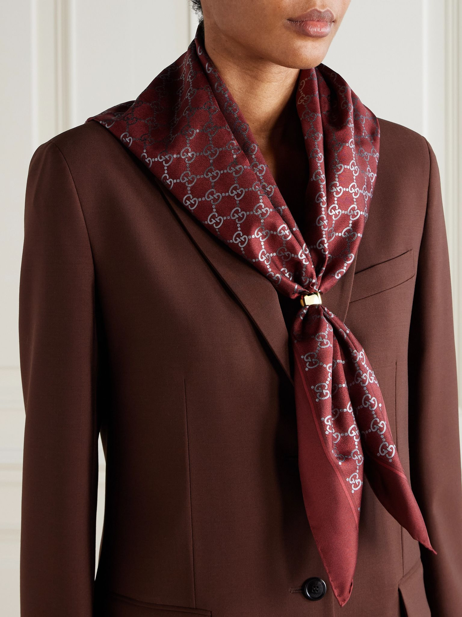 Printed metallic silk-twill scarf Red - 2