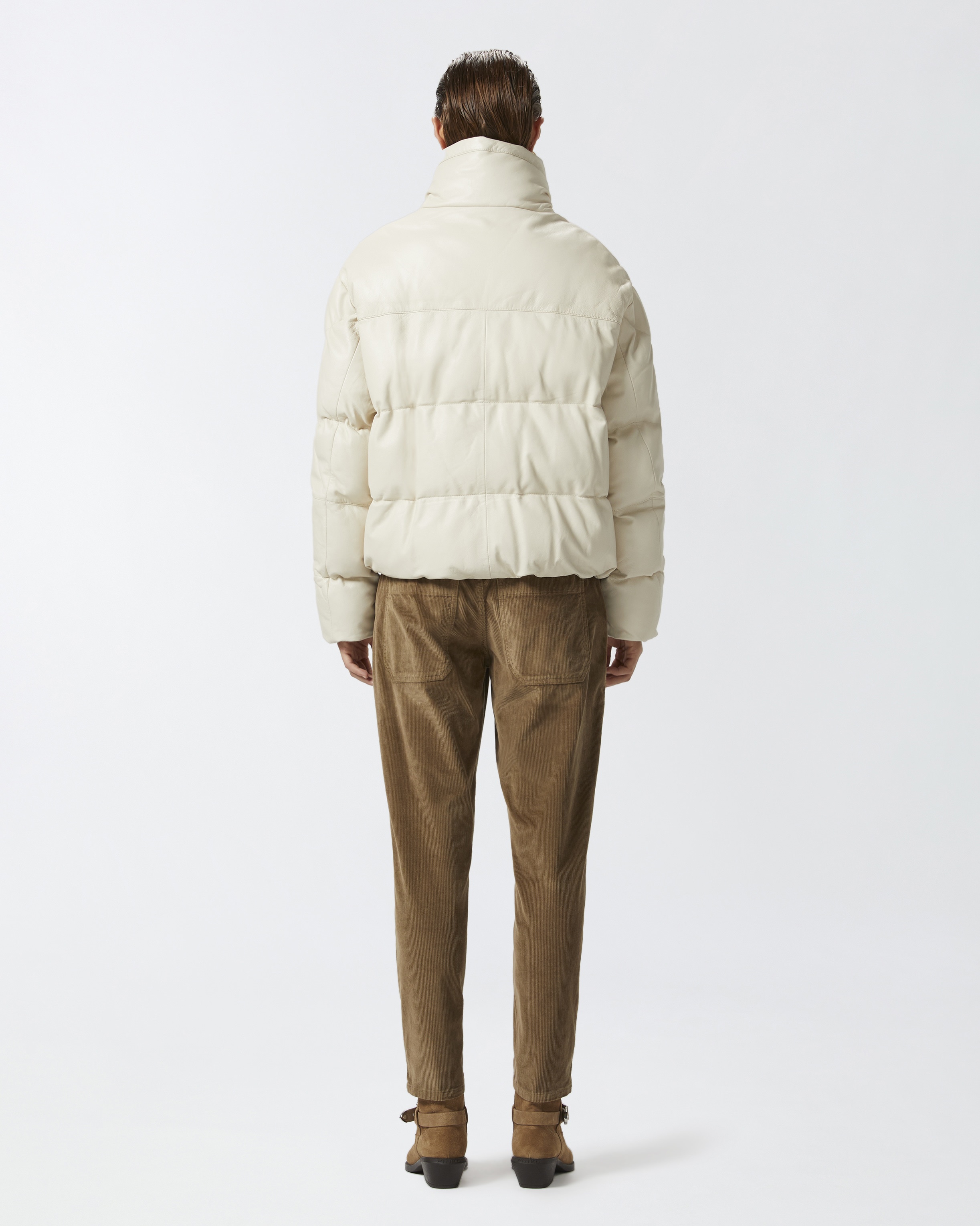 SHORT PADDED LEATHER HIGH-NECK JACKET - 4