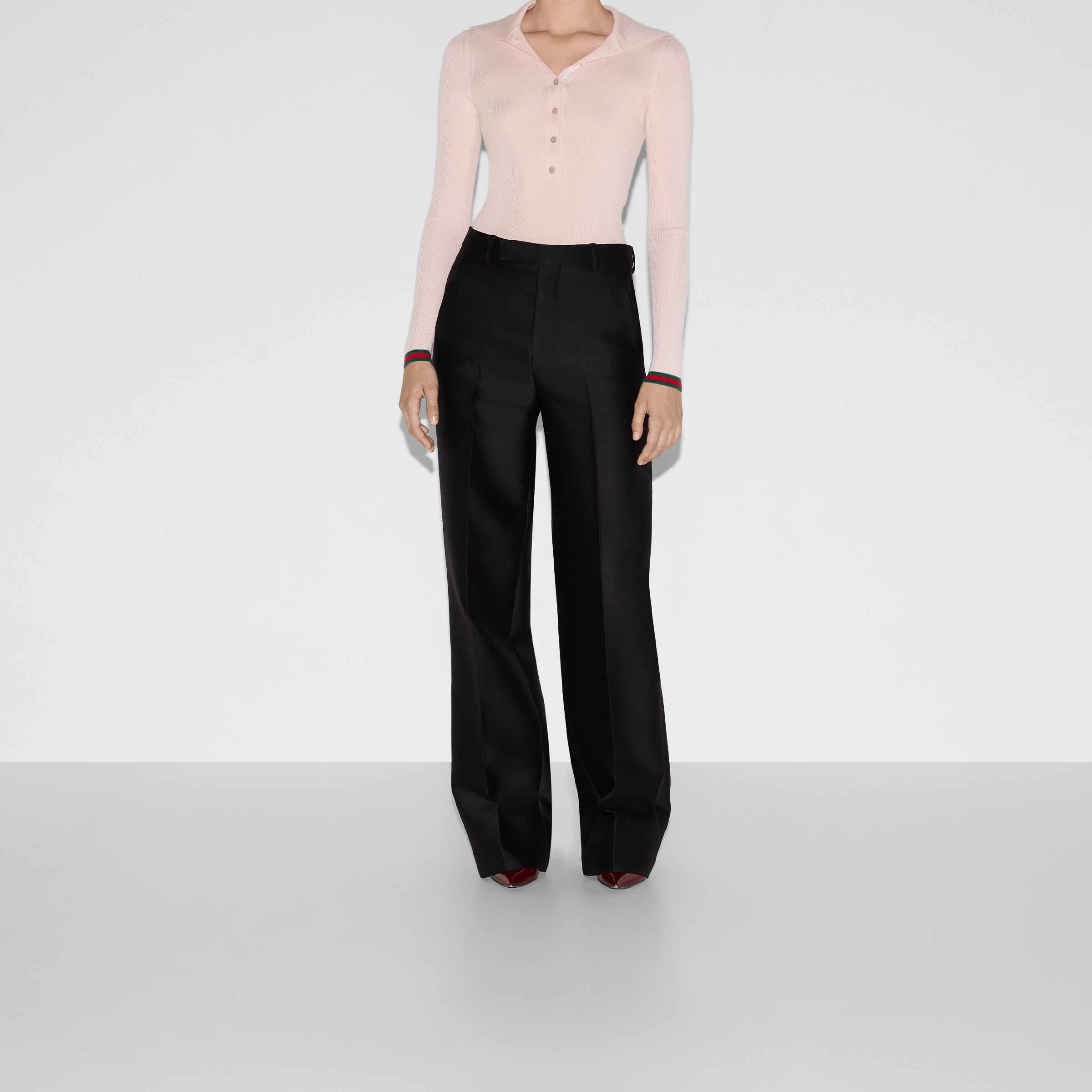 Embroidered wool silk gabardine pant - 3