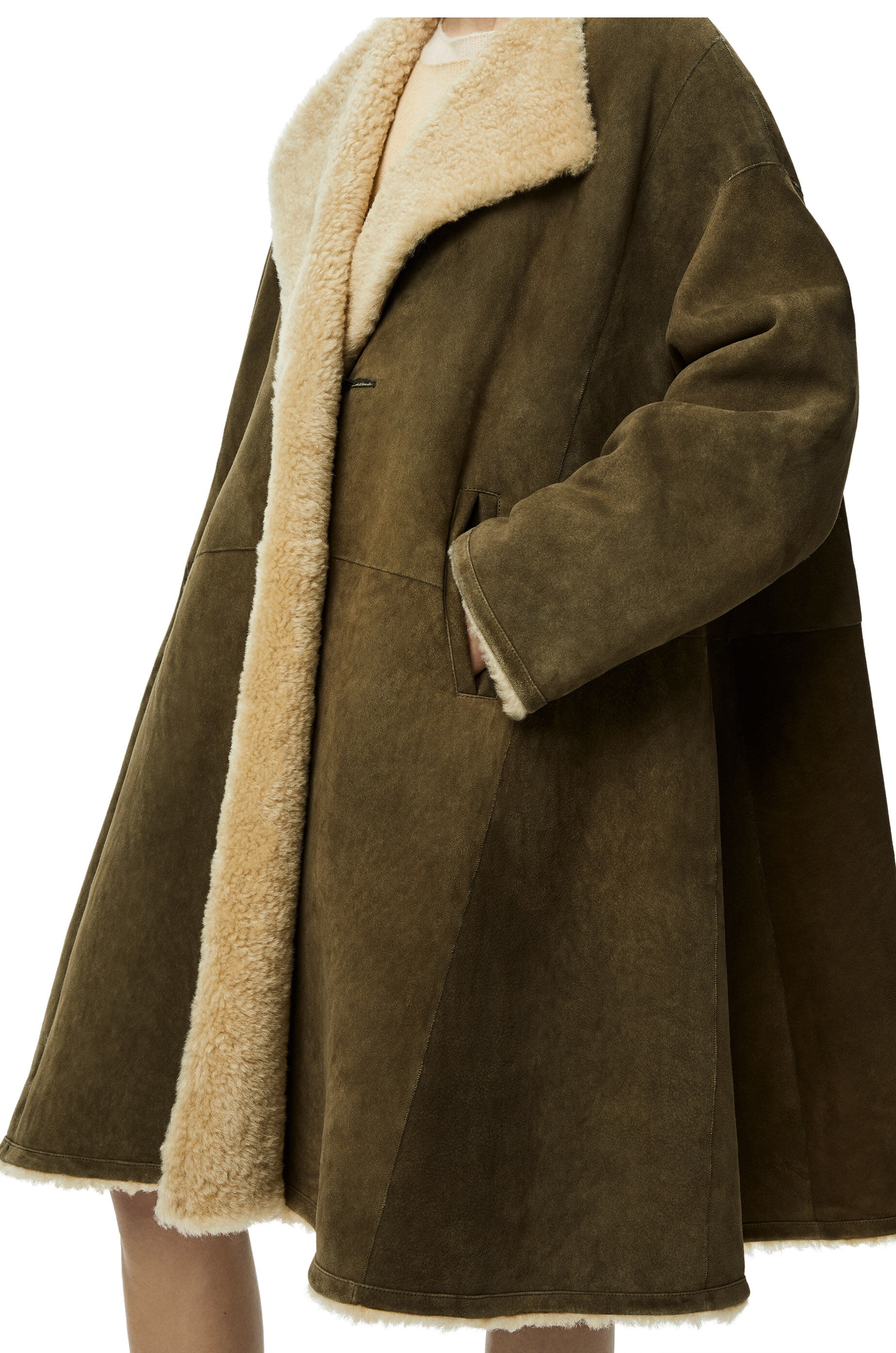 Double layer coat in shearling and cotton - 4