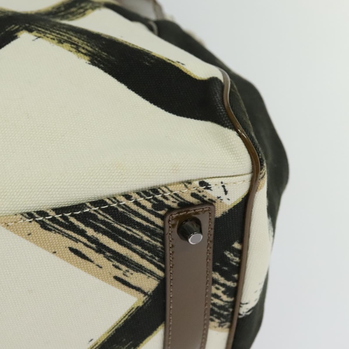Burberry Tote Bag Canvas Enamel White Black Khaki - 13