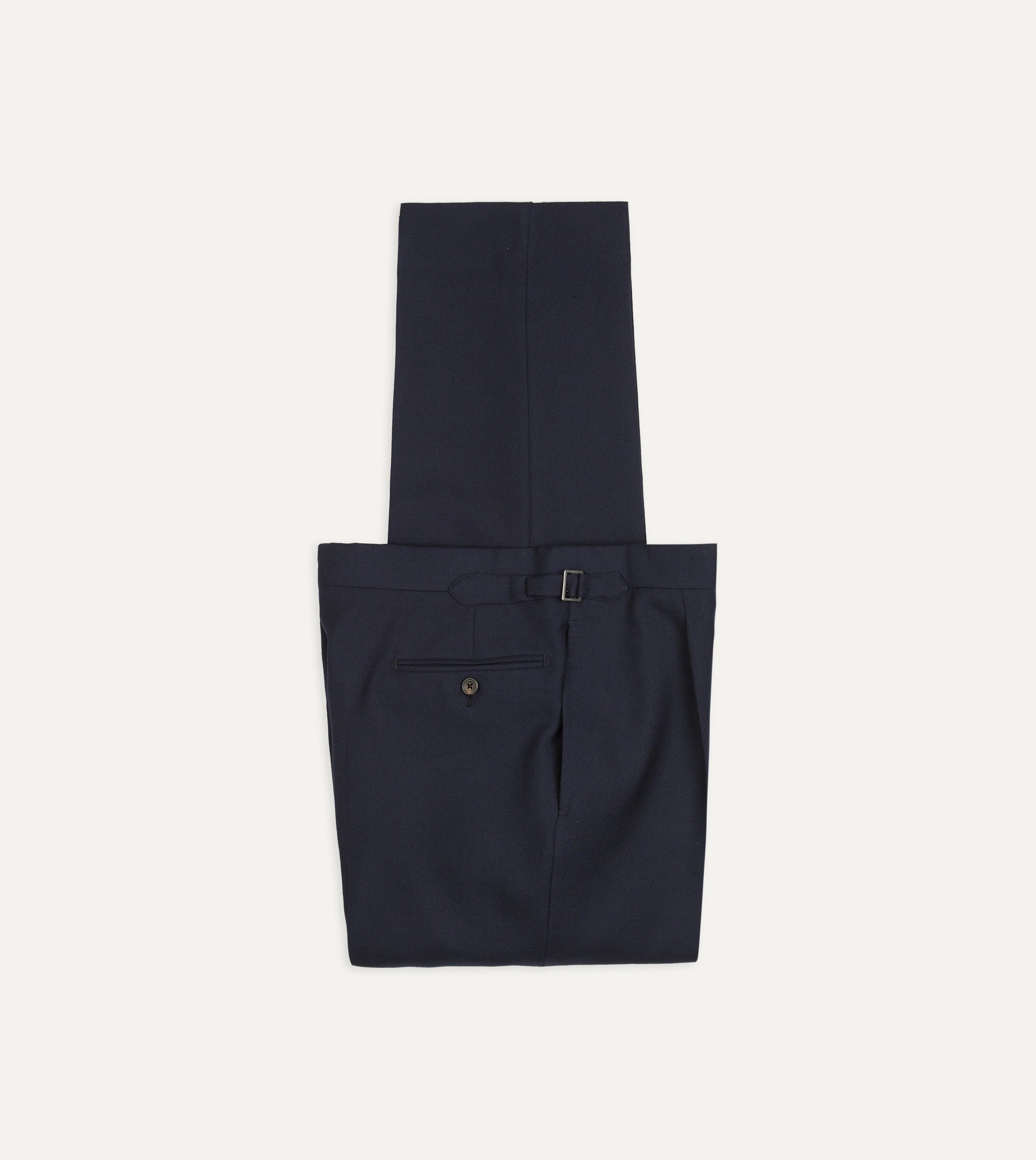 Navy Wool-Cotton Twill Single Pleat Trouser - 1