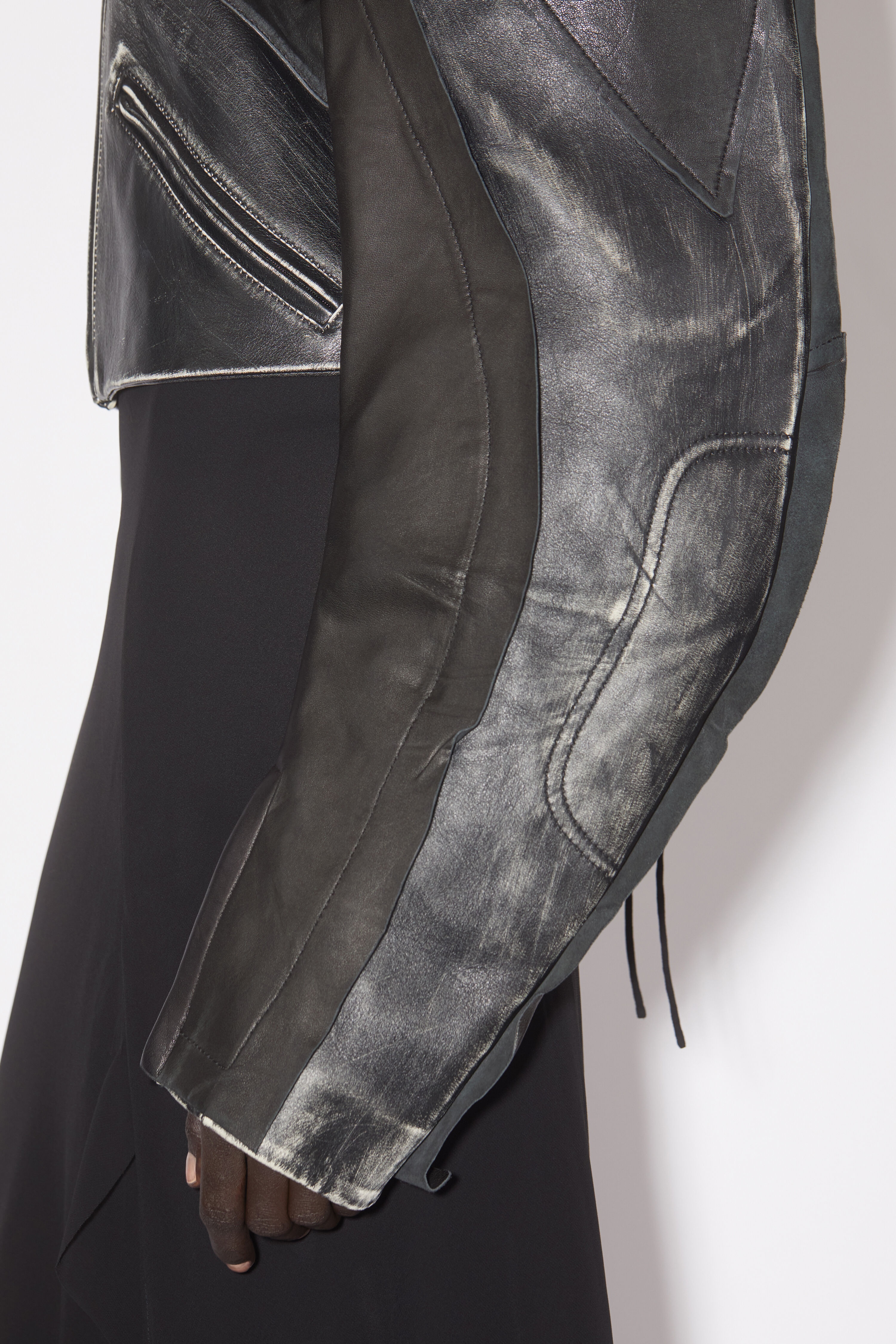 Patchwork leather biker jacket - Black - 6