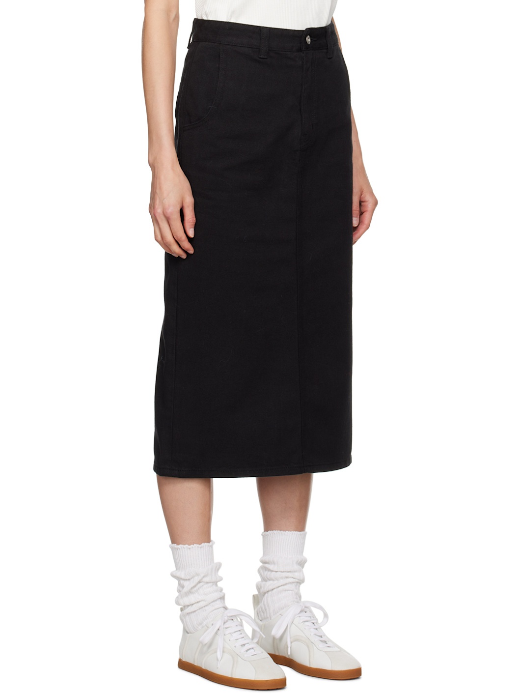 Black H-Line Denim Midi Skirt - 3