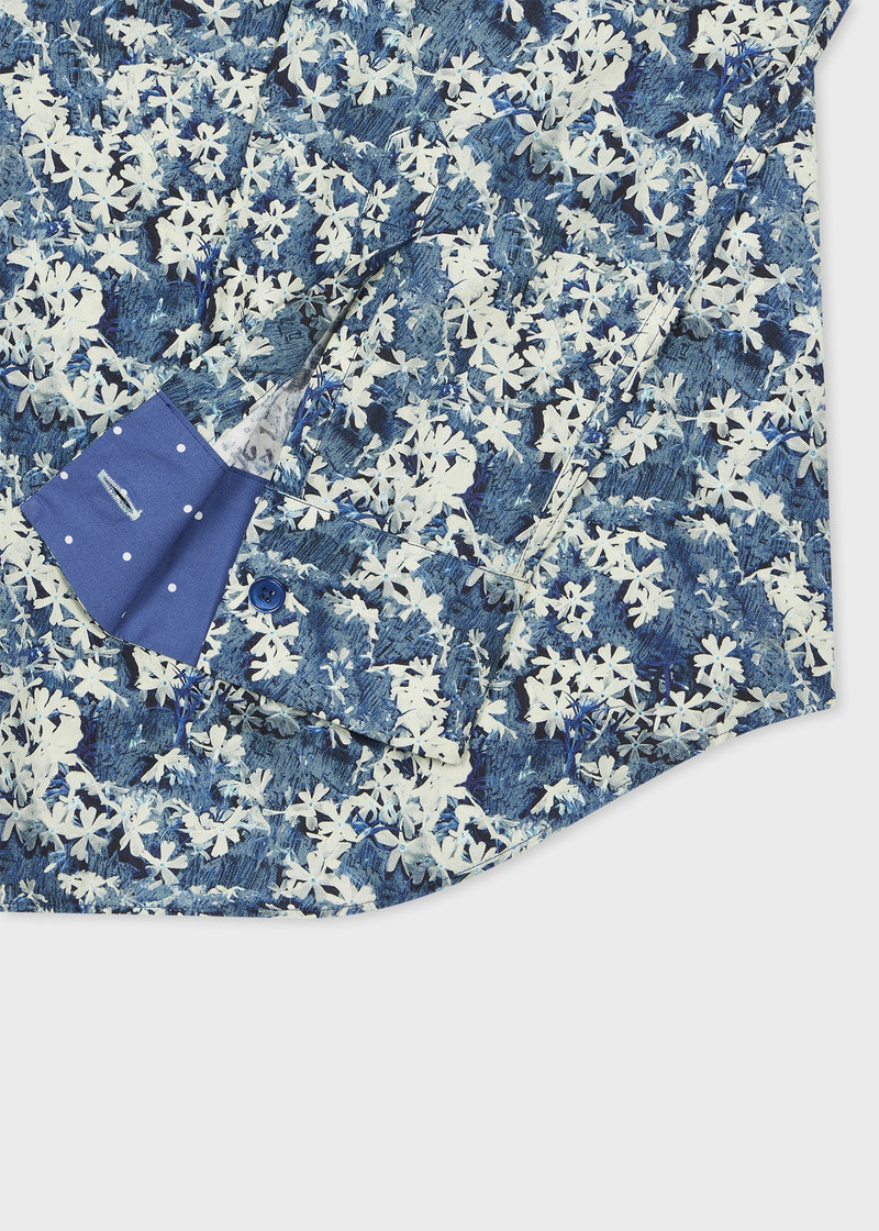 Paul Smith Indigo Flower Print Cotton Shirt outlook