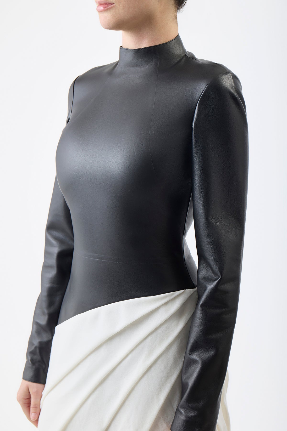 Aulay Dress in Black & Ivory Leather - 5