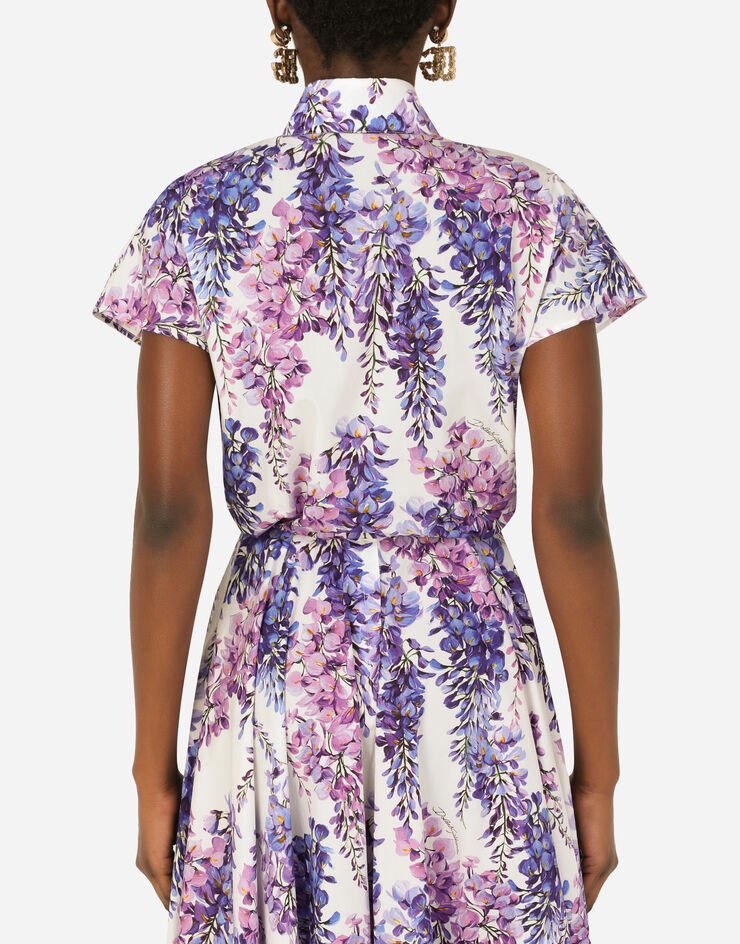 Wisteria-print poplin shirt with knot detail - 2