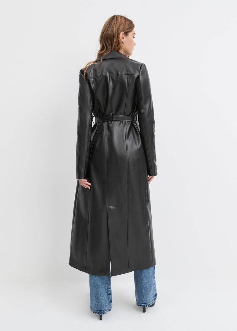 VEGAN LEATHER BELTED COAT 7