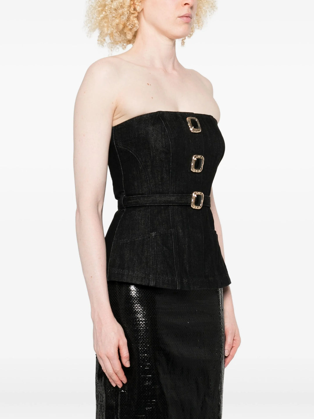 Black Denim Bandeau Top - 3