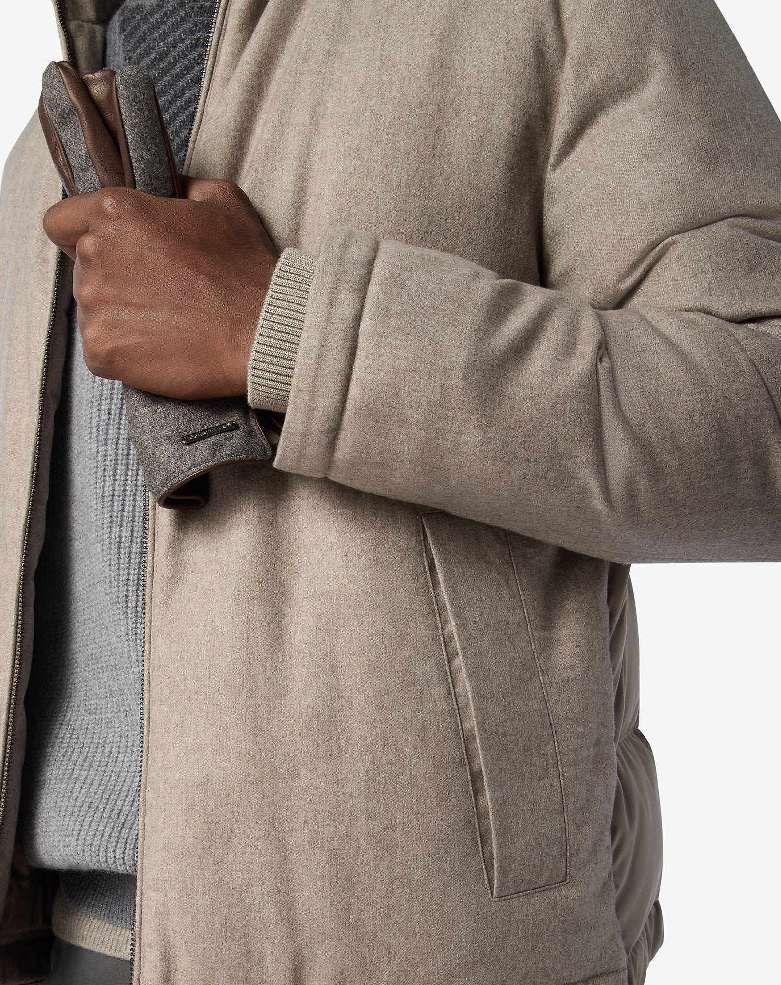 Beige technical fabric and cashmere jacket - 4