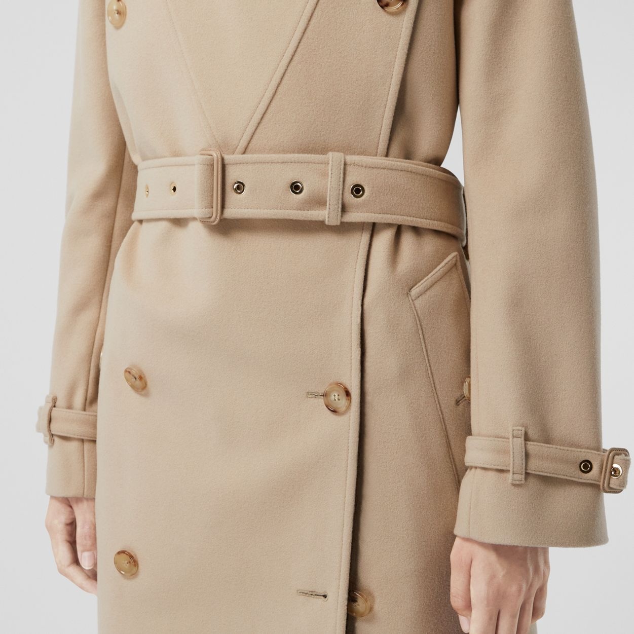 Contrast Facing Wool Cashmere V-neck Trench Coat - 4