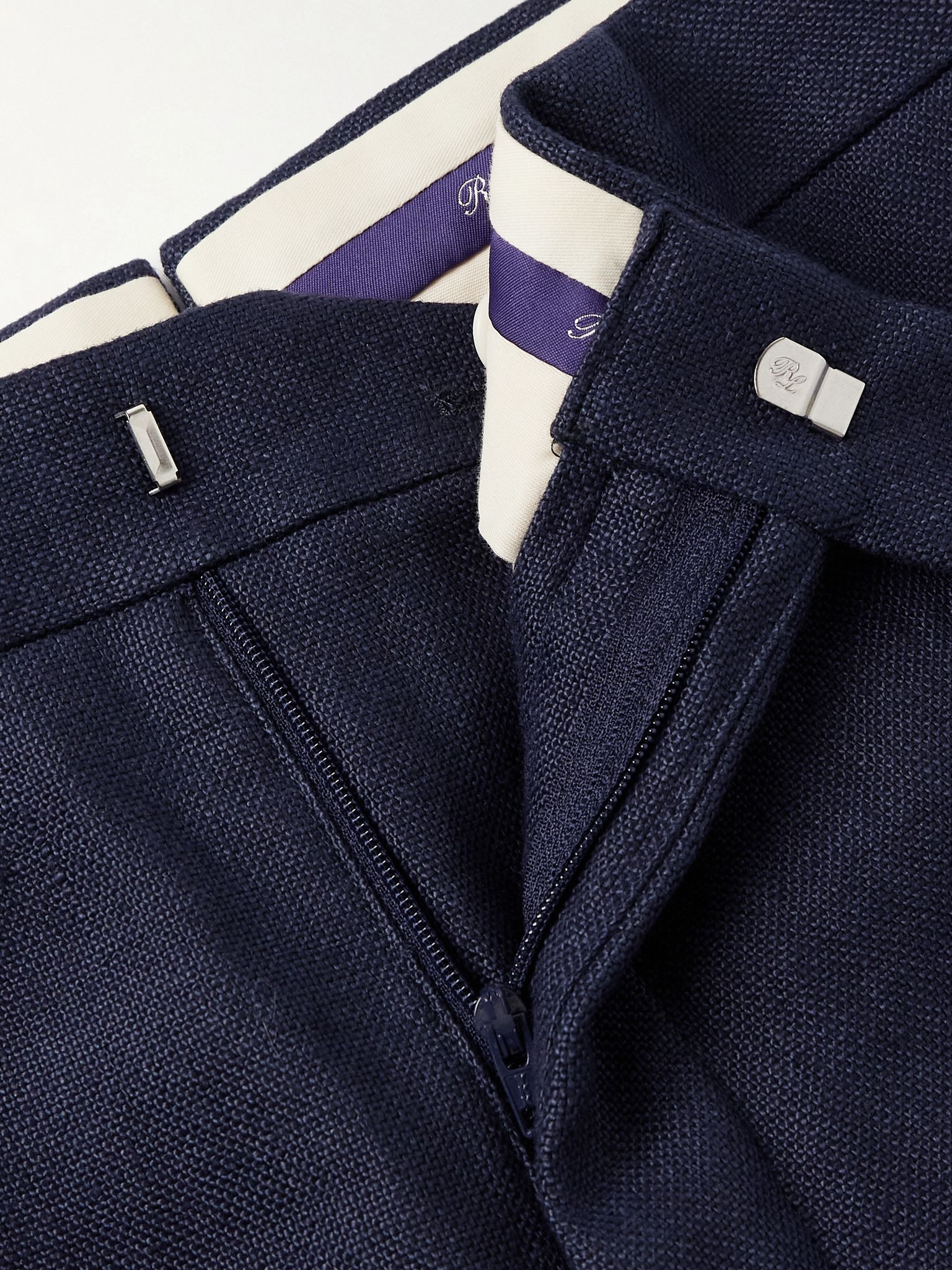 Slim-Fit Tapered Linen Trousers Navy - 6