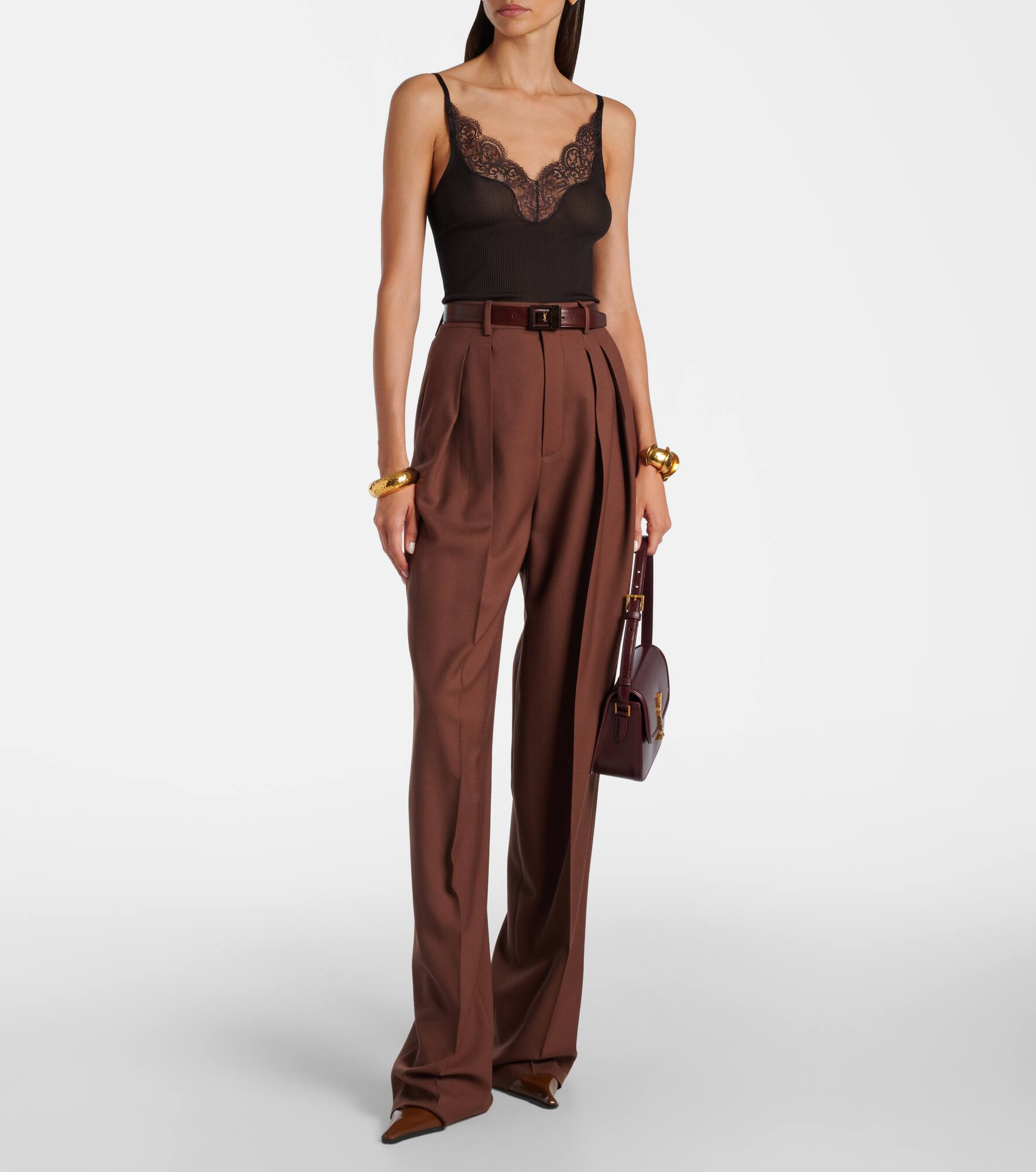 Lace-trimmed ribbed-knit silk camisole - 2
