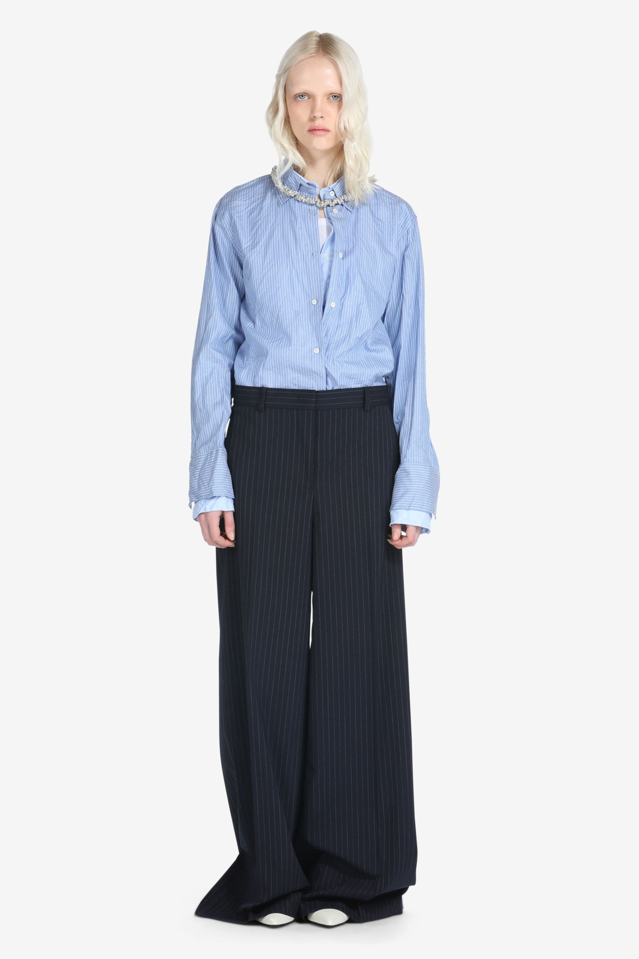 PINSTRIPE WIDE-LEG TROUSERS - 4