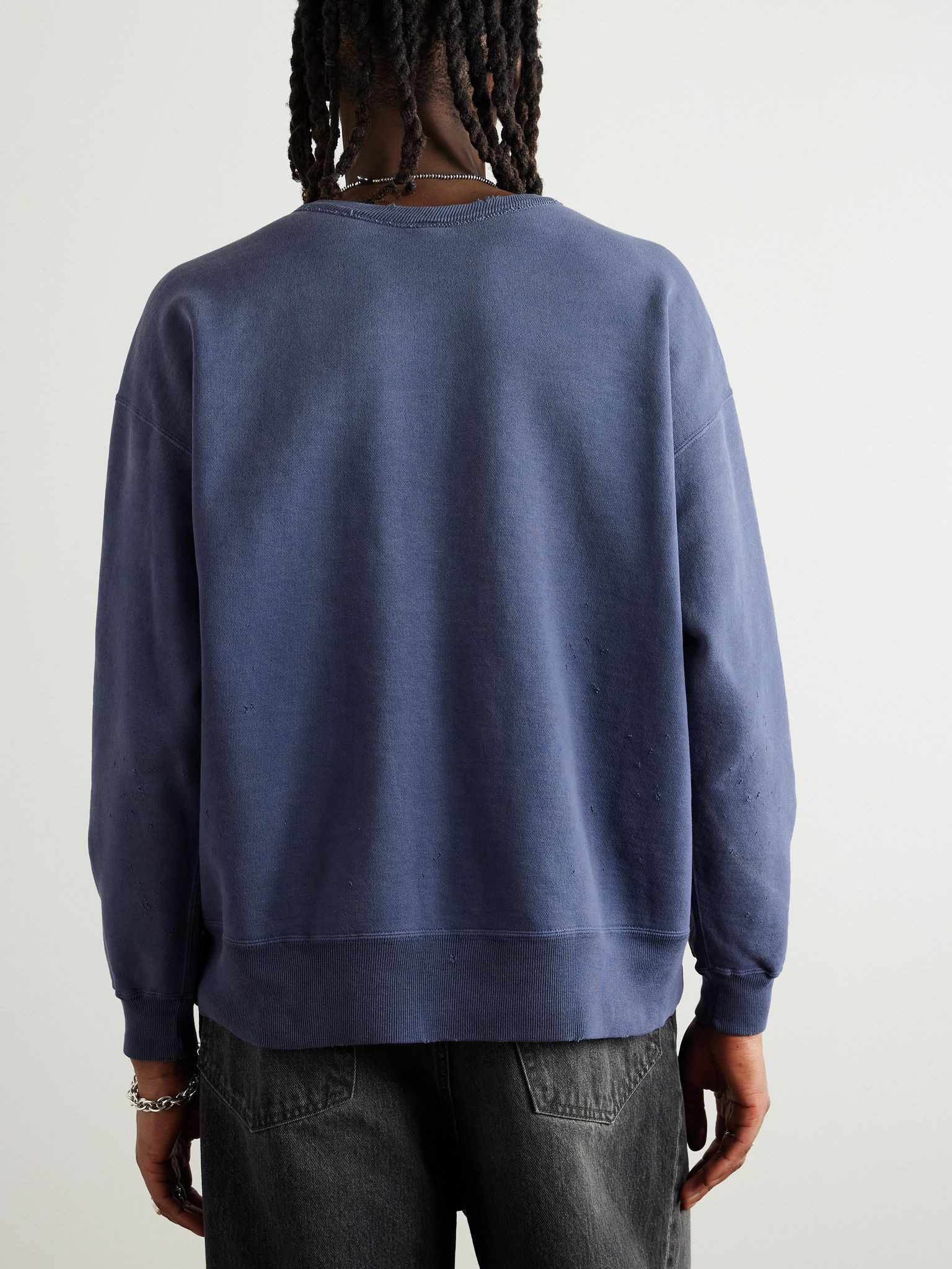 + Ghost in the Shell Distressed Printed Cotton-Jersey Sweatshirt Navy - 3