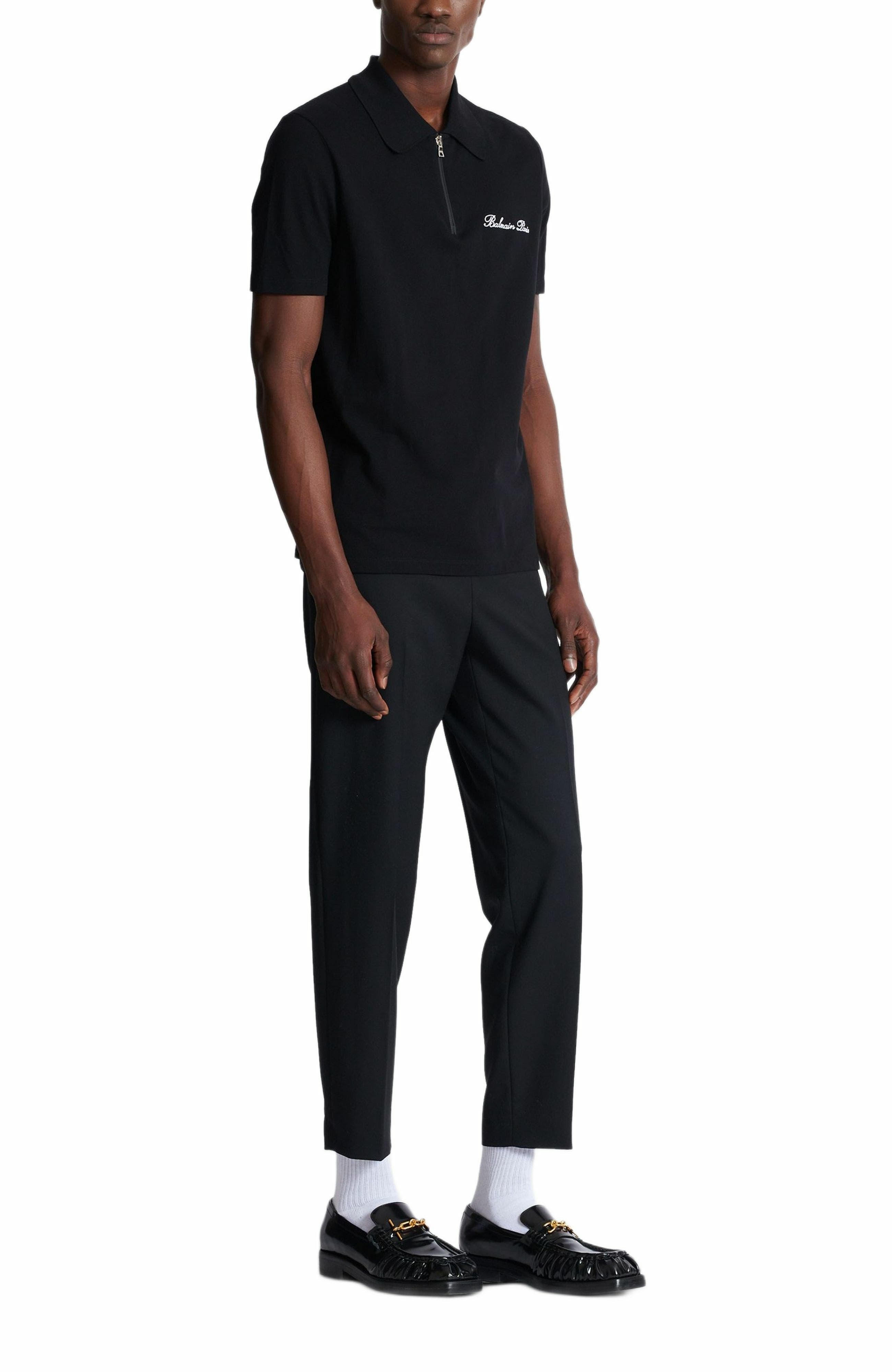 Balmain Short-sleeved polo shirt with embroidery in Black at Nordstrom - 2