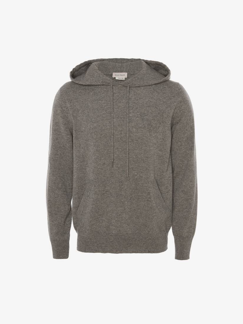 Men's Skull Cashmere Hooded Jumper in Grey Melange - 1