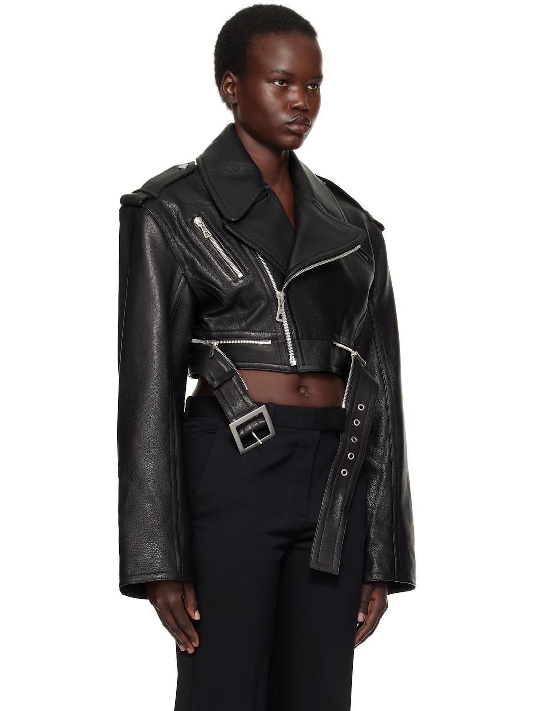 Black 'The Cropped Perfecto' Leather Jacket - 2