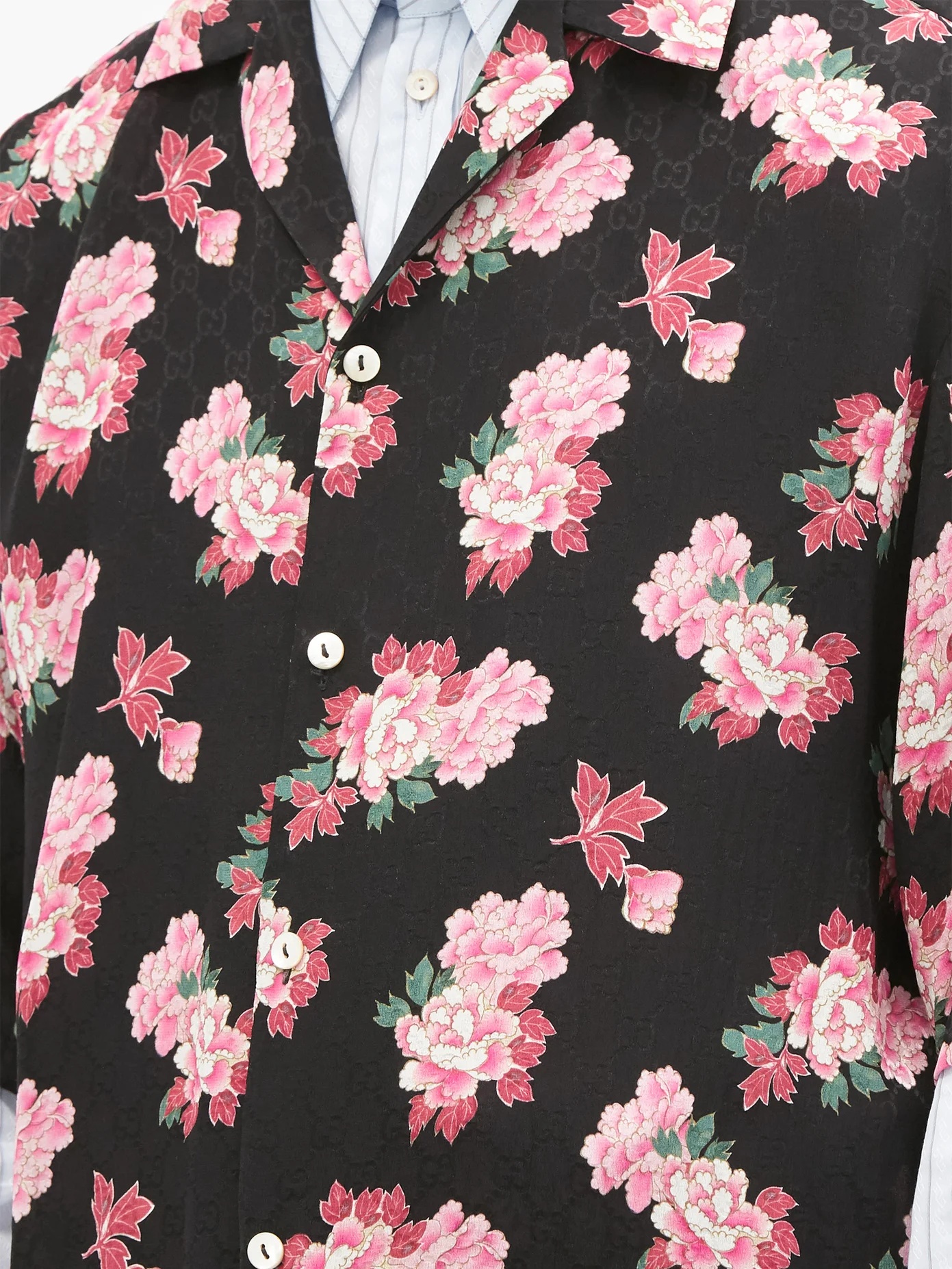 Peony Fantasy camp-collar silk shirt - 3