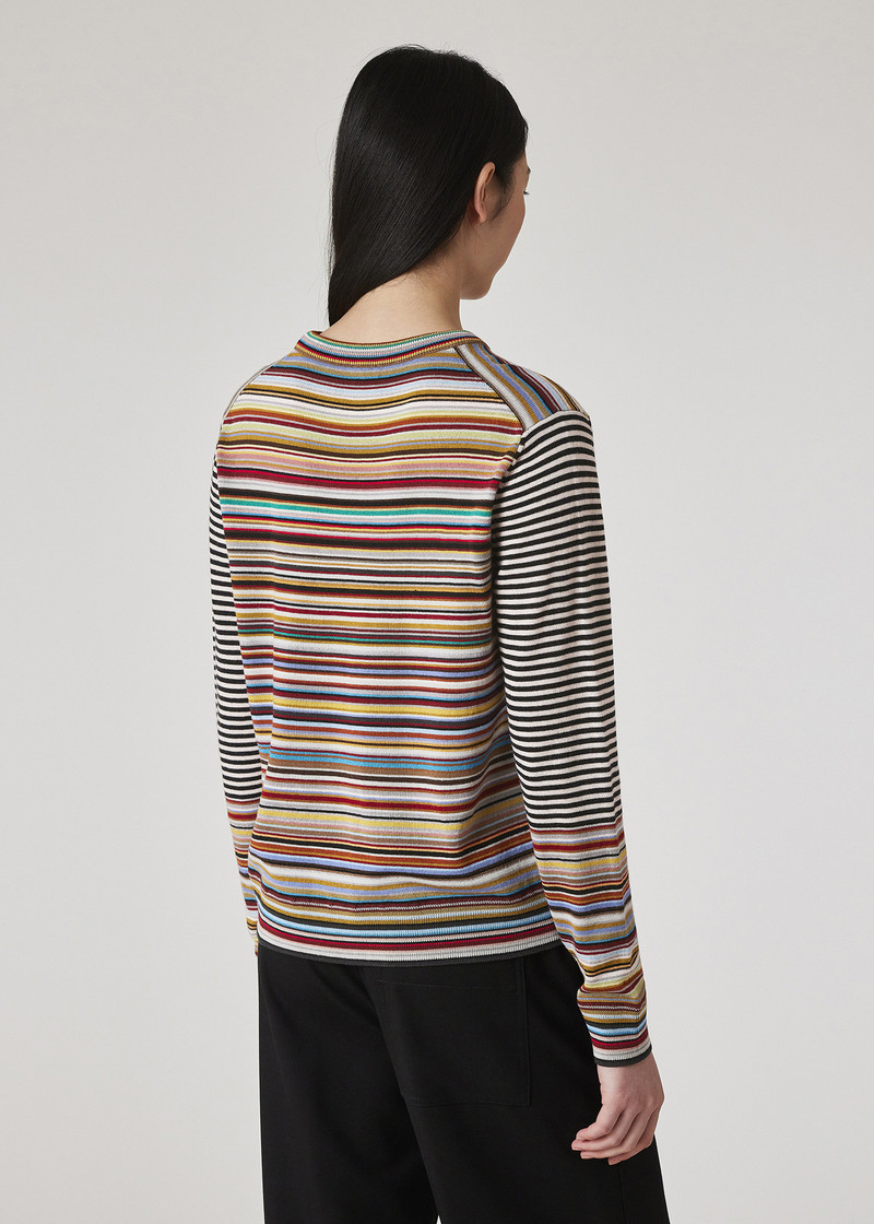 Women's Wool 'Signature Stripe' Contrast Sleeve Sweater 5