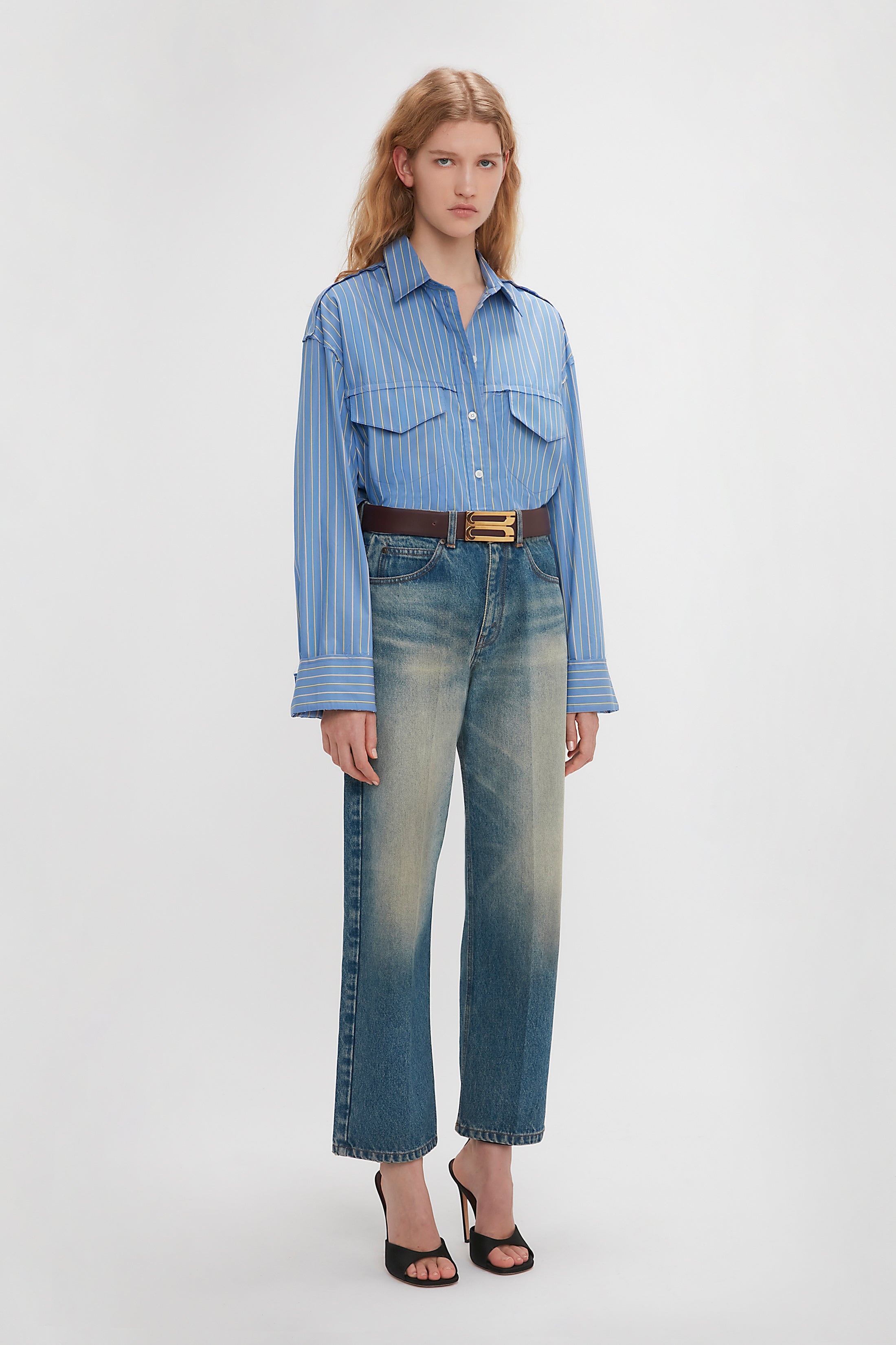 Cropped Seam Detail Shirt In Steel Blue - 3