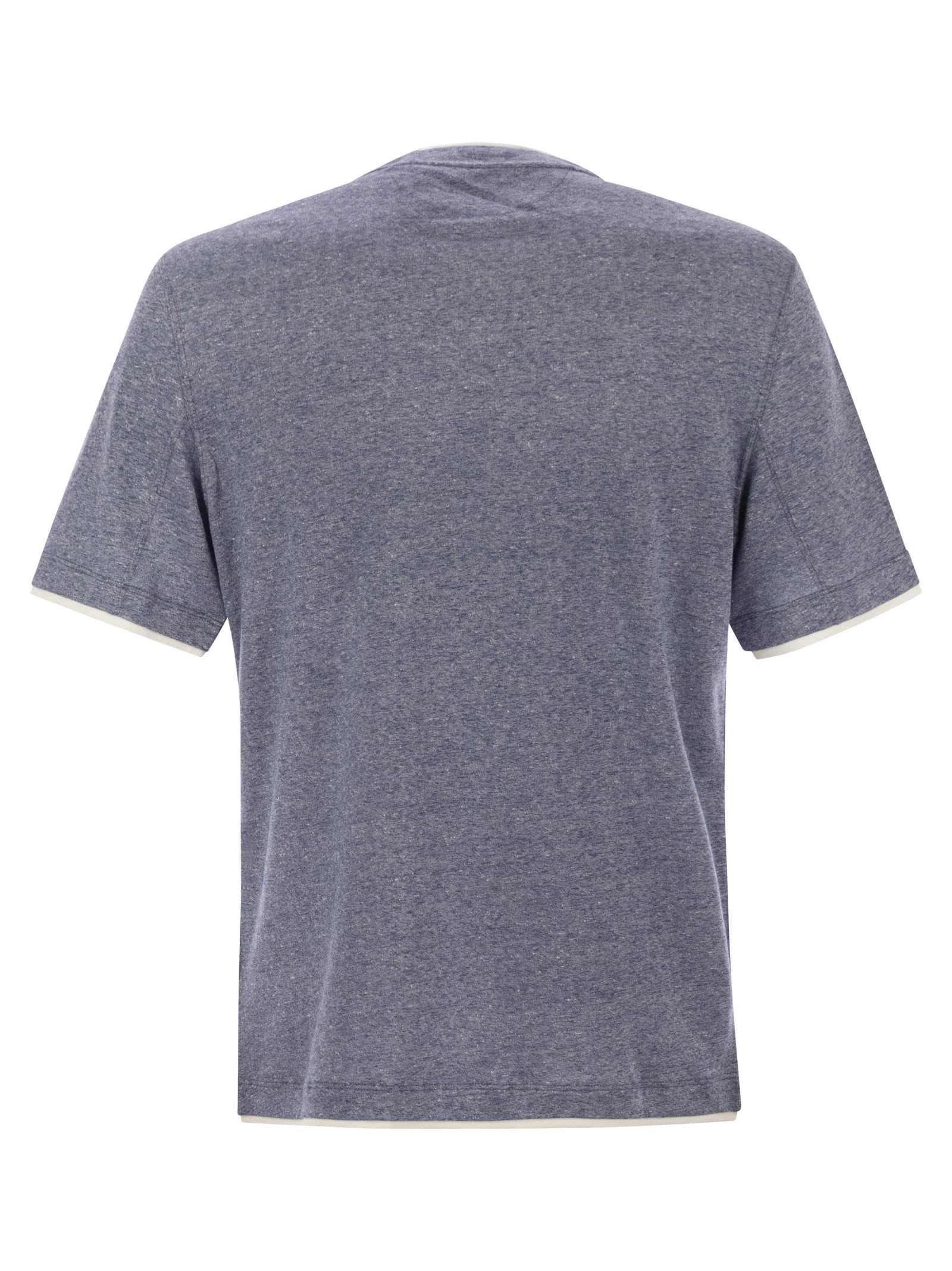 Brunello Cucinelli Men Crew-Neck T-Shirt In Linen And Cotton Jersey With Faux Layering - 2