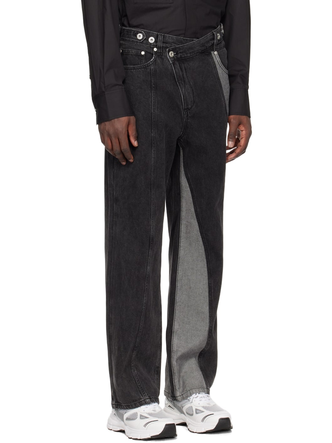 Black Paneled Jeans - 2