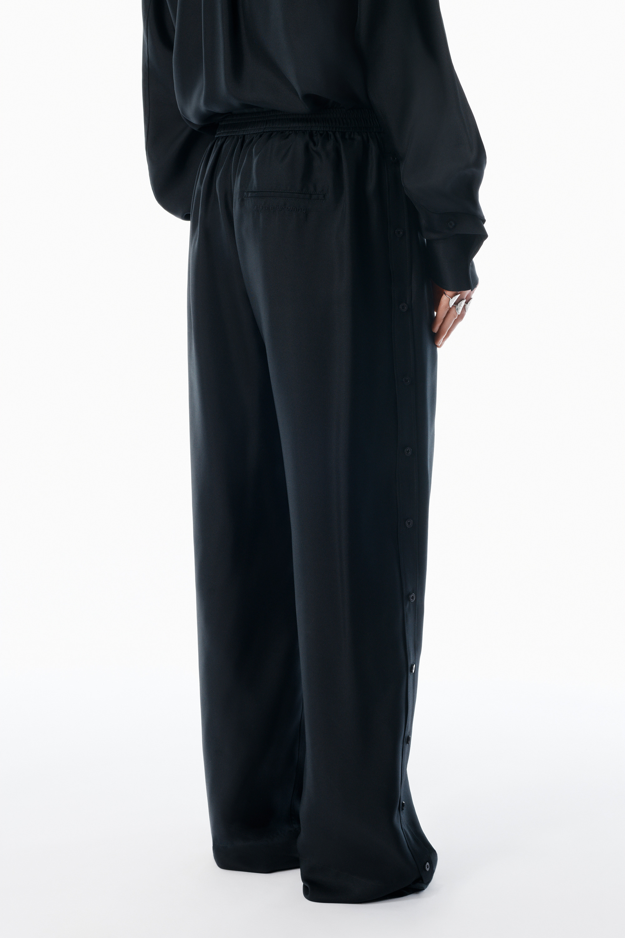 Black Heavy Silk Side Placket Pant - 5