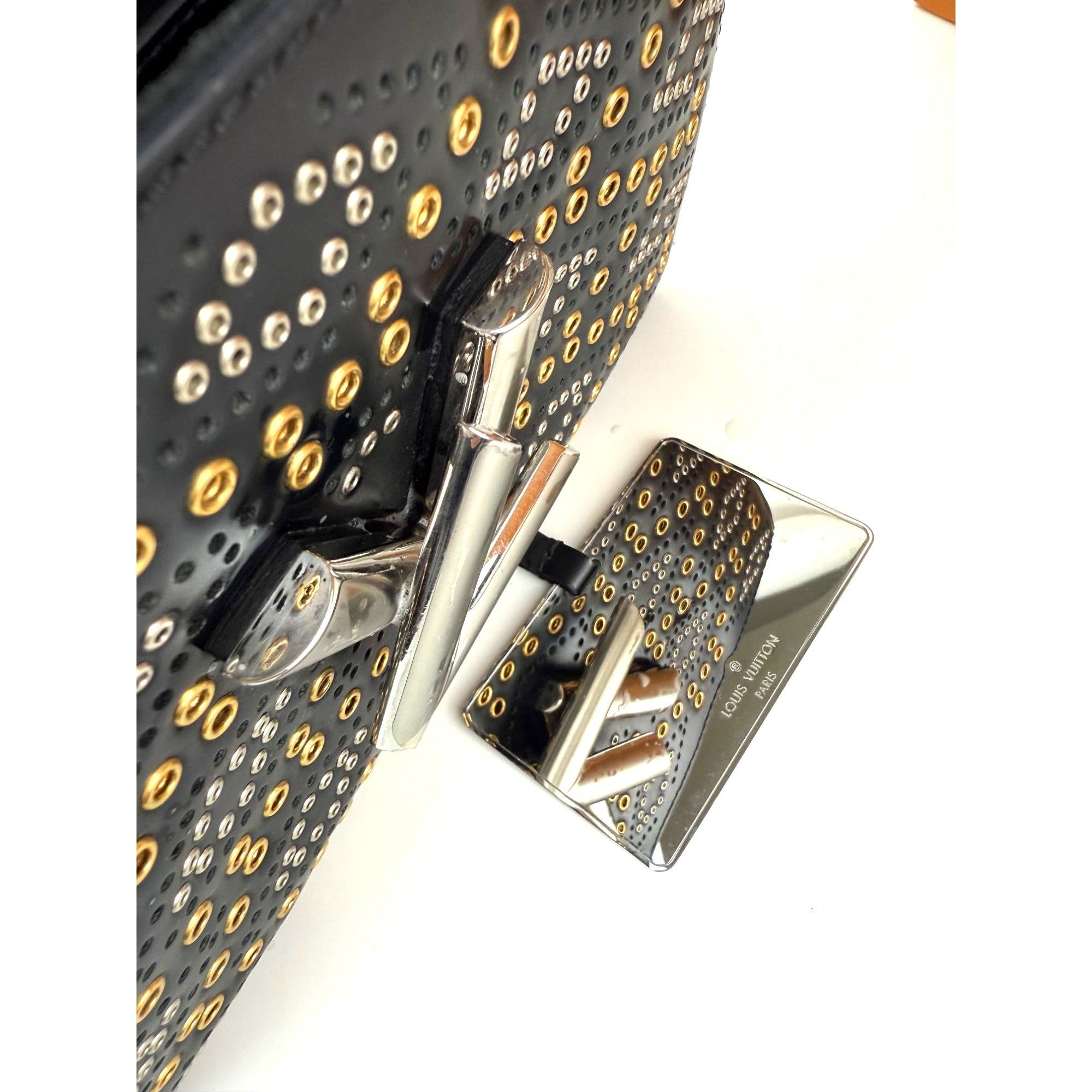 Louis Vuitton Calfskin Eyelet Twist MM Black Gold Silver Shoulder Bag - 11