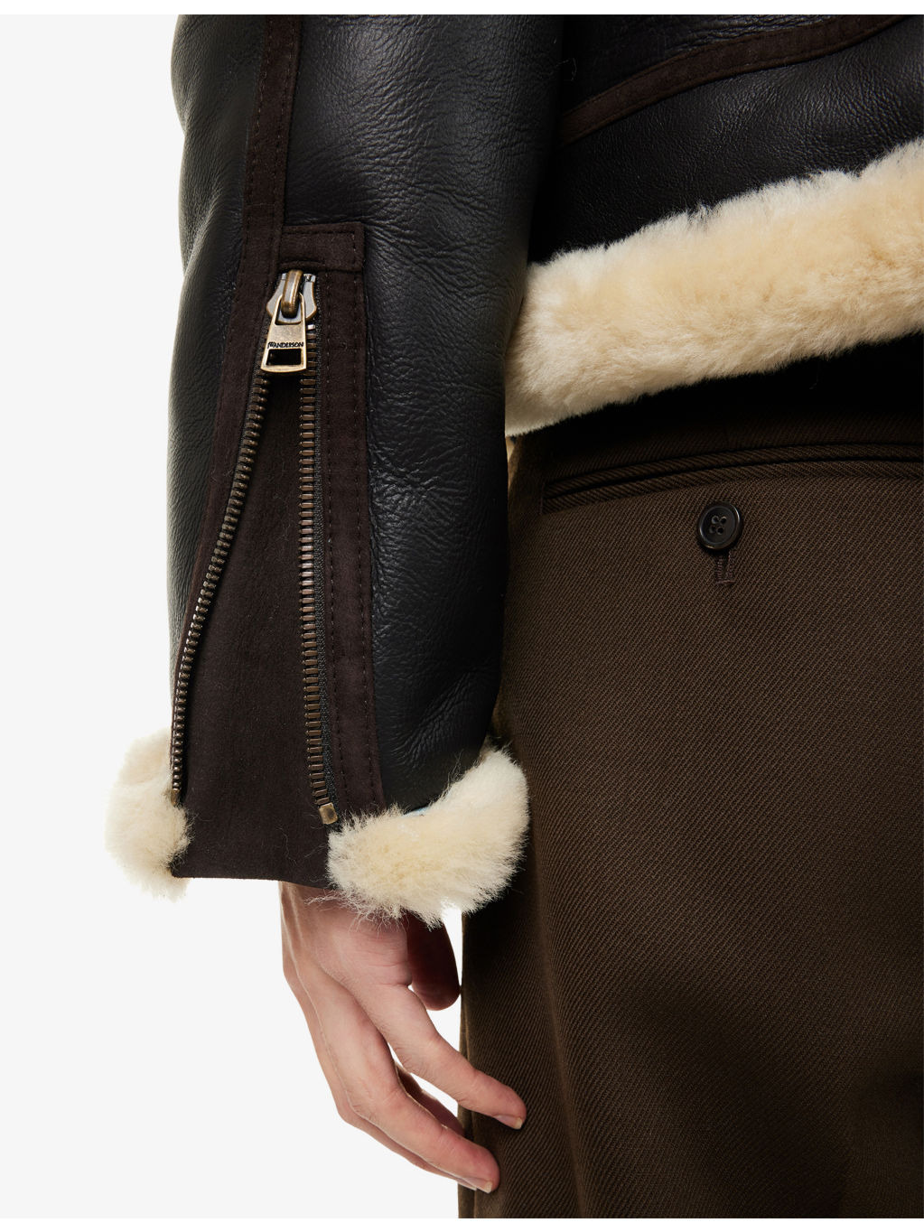 Oversized-Collar Sheepskin Leather Aviator Jacket - 6