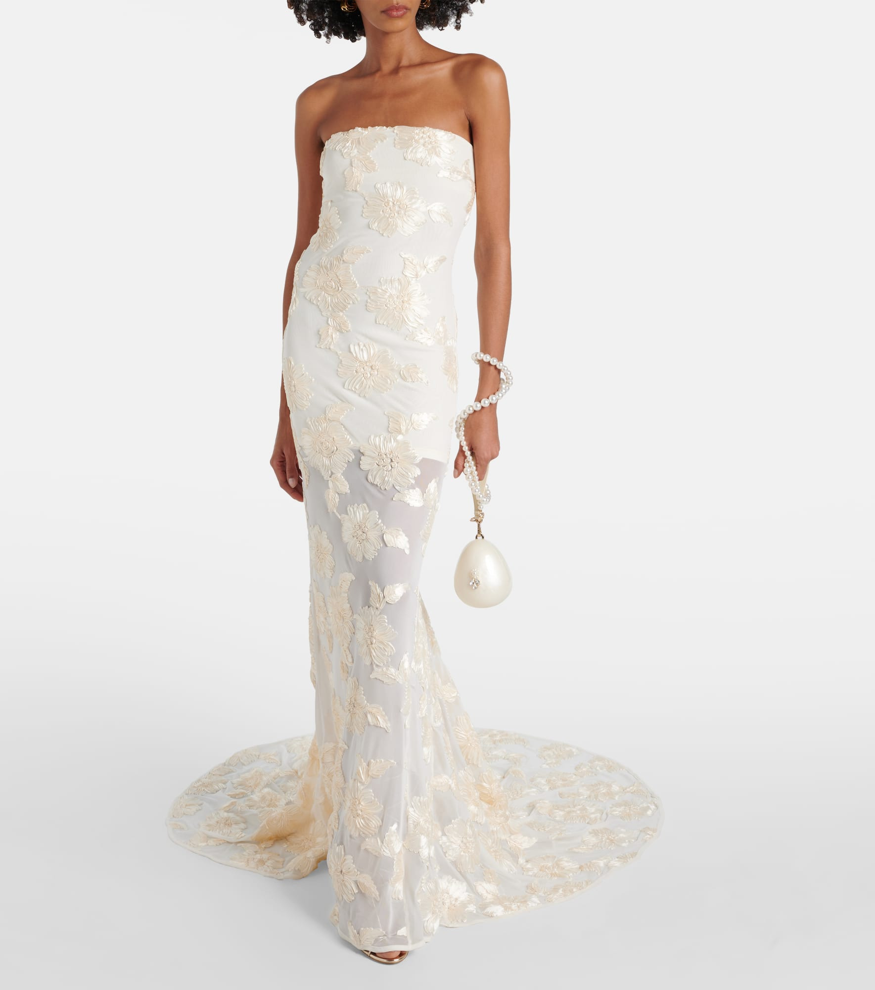 Bridal Alberty floral-appliqué mesh gown - 2