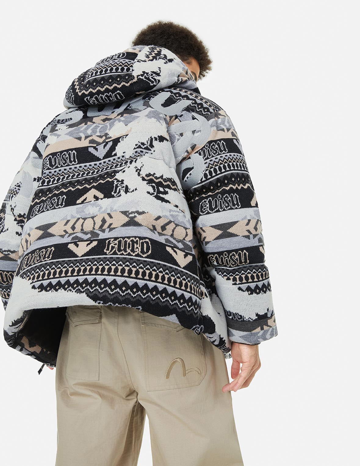 Allover Kamon Intarsia Oversized Down Jacket - 6