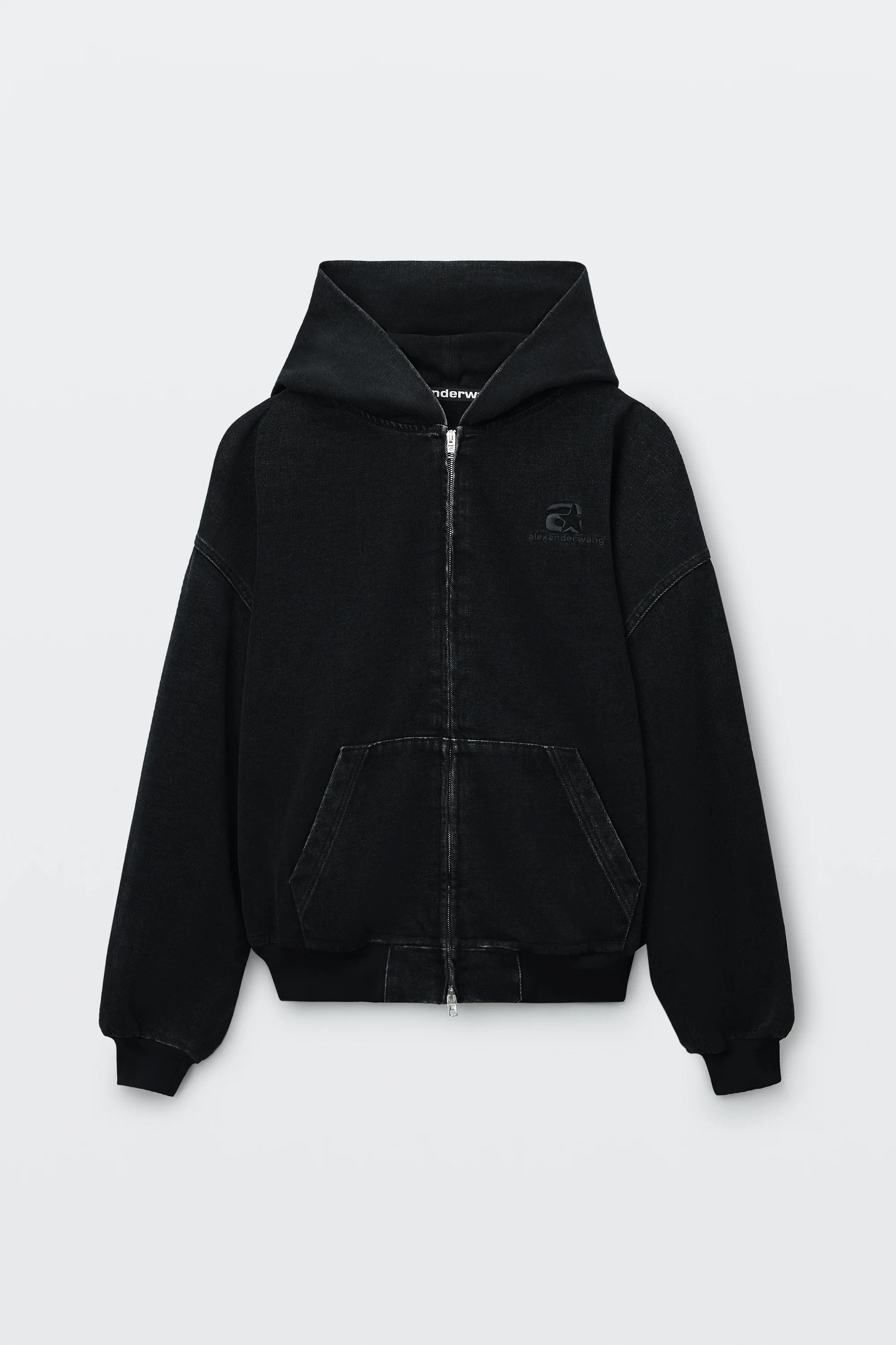 BRUSHED DENIM OVERSIZED HOODIE - 1