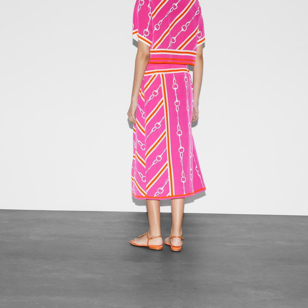 Gucci Horsebit stripe print silk skirt - 4