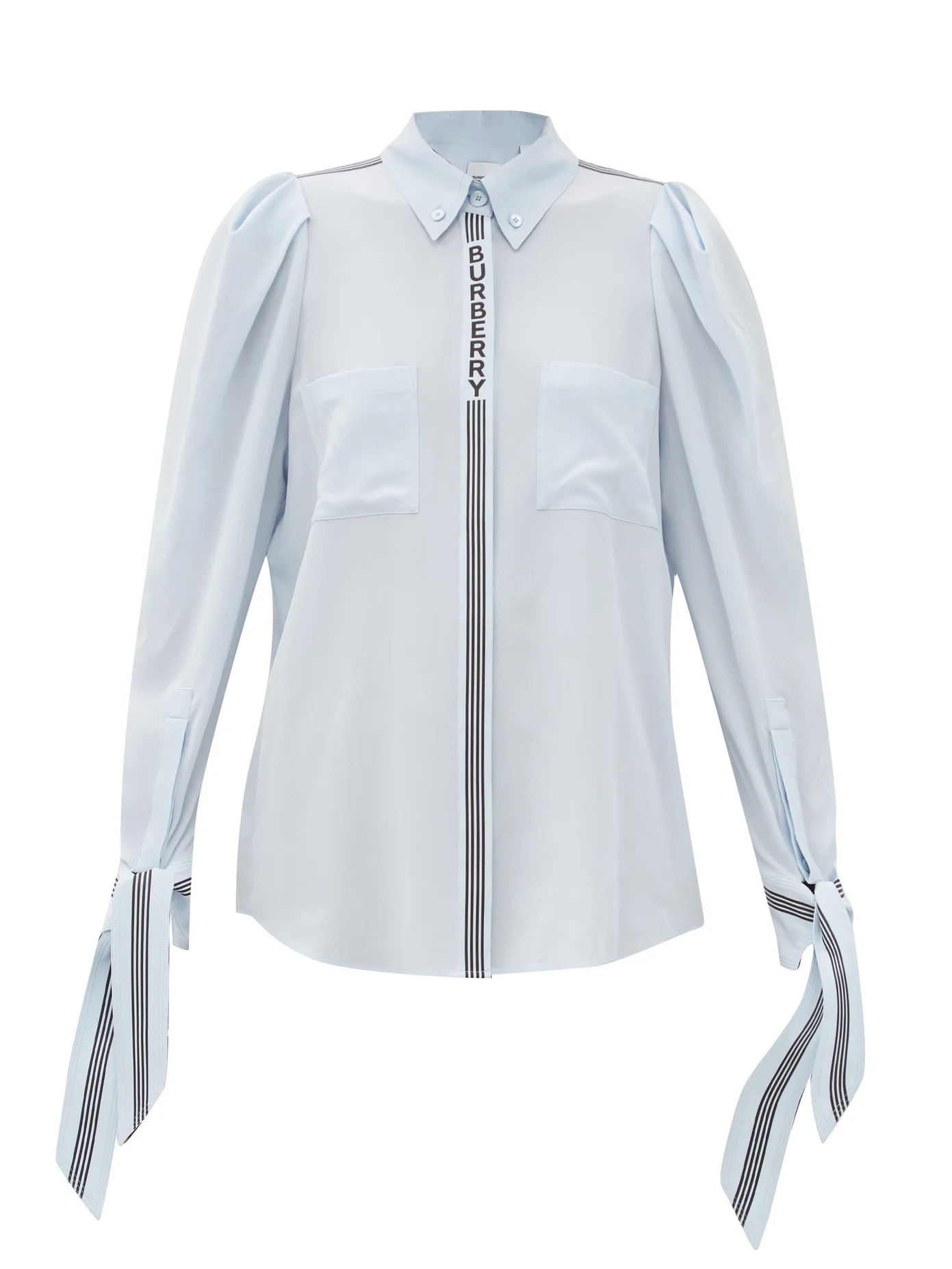 Mollie striped logo-placket silk blouse - 1