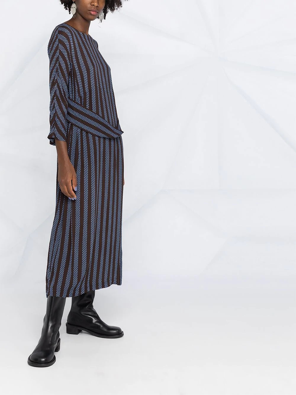 striped oversize belt dress - 4