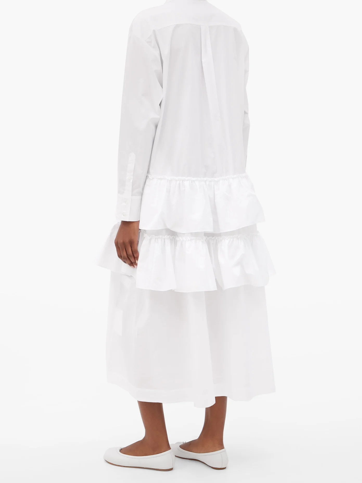 Asymmetric-ruffled cotton-poplin shirt dress - 5