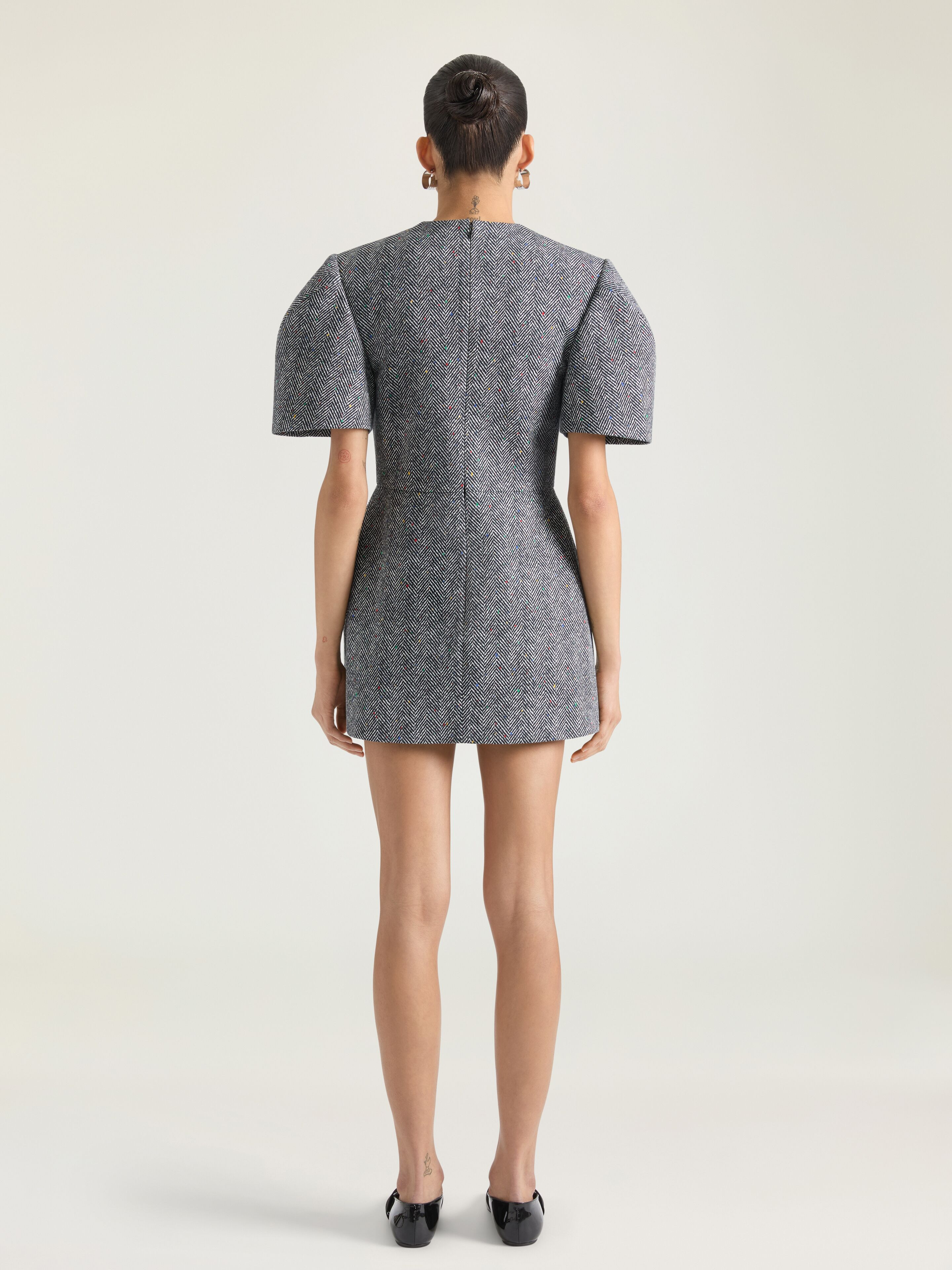 COCOON MINI DRESS IN COTTON HERRINGBONE - 3