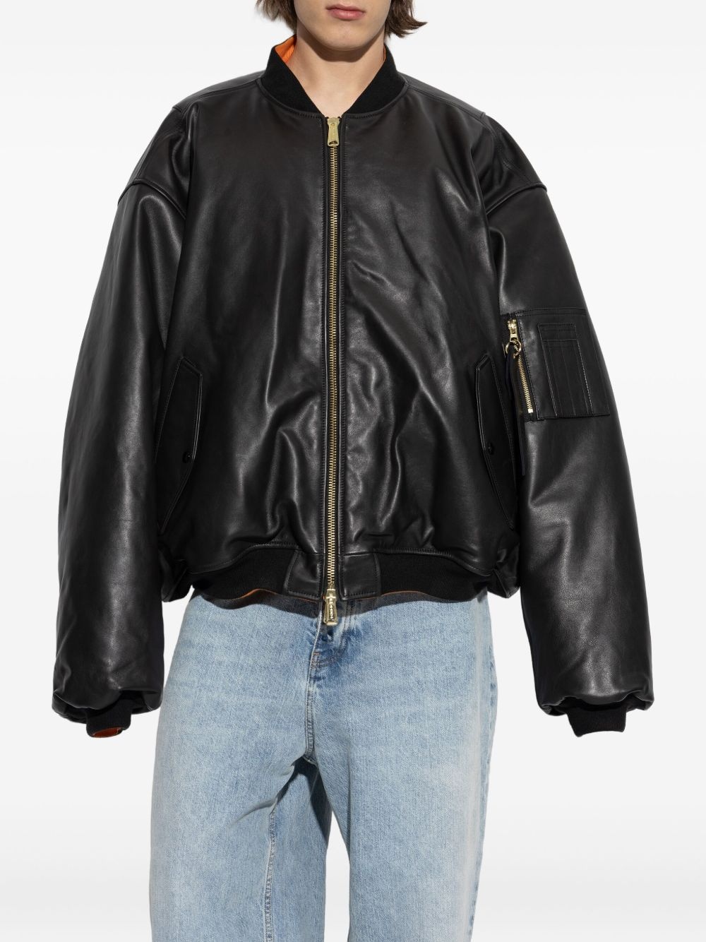 leather zip-fastening bomber jacket - 3