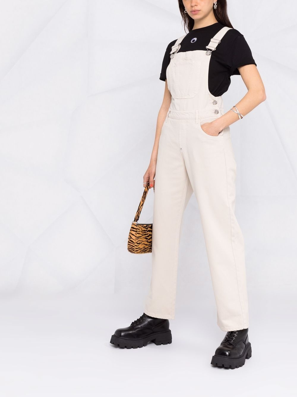 logo-patch denim dungarees - 6