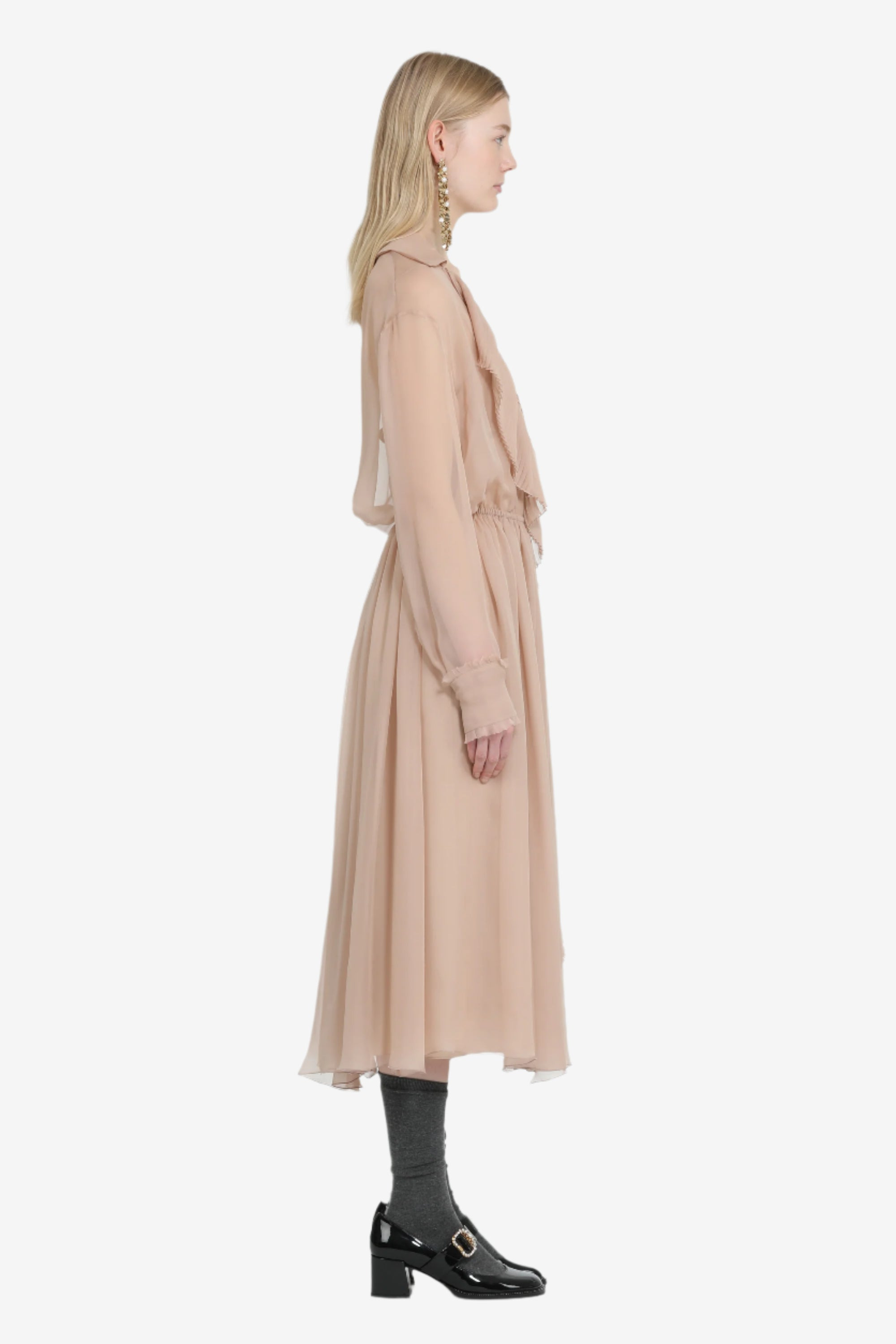 LONG DRESS WITH CROSSOVER NECKLINE AND DRAWSTRING WAIST - 3