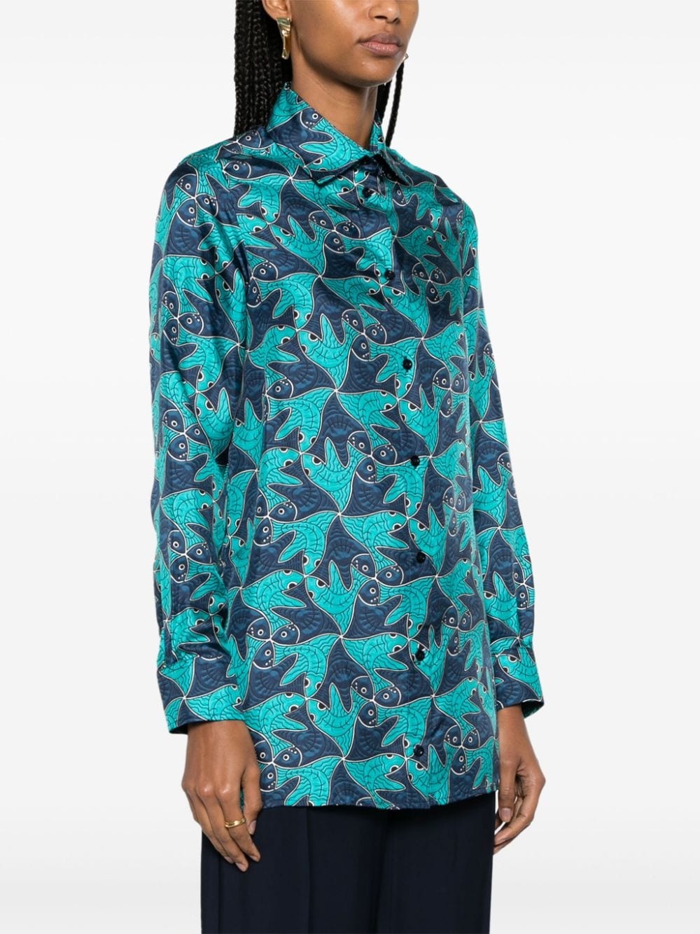 fish-pattern silk shirt - 3