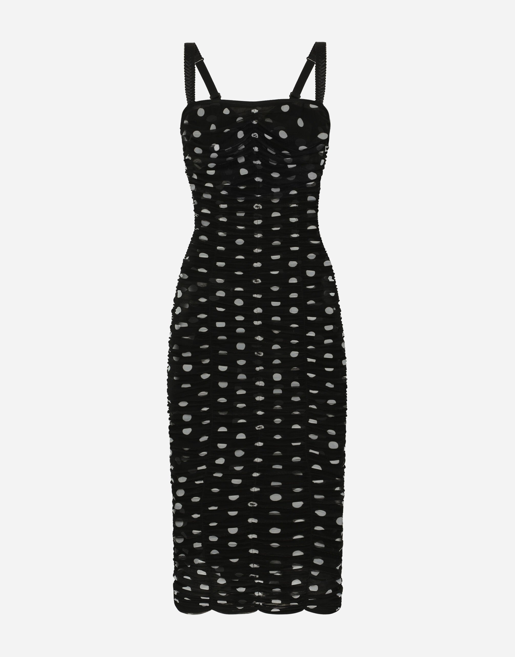 Tulle calf-length sheath dress with draping and polka-dot print - 1