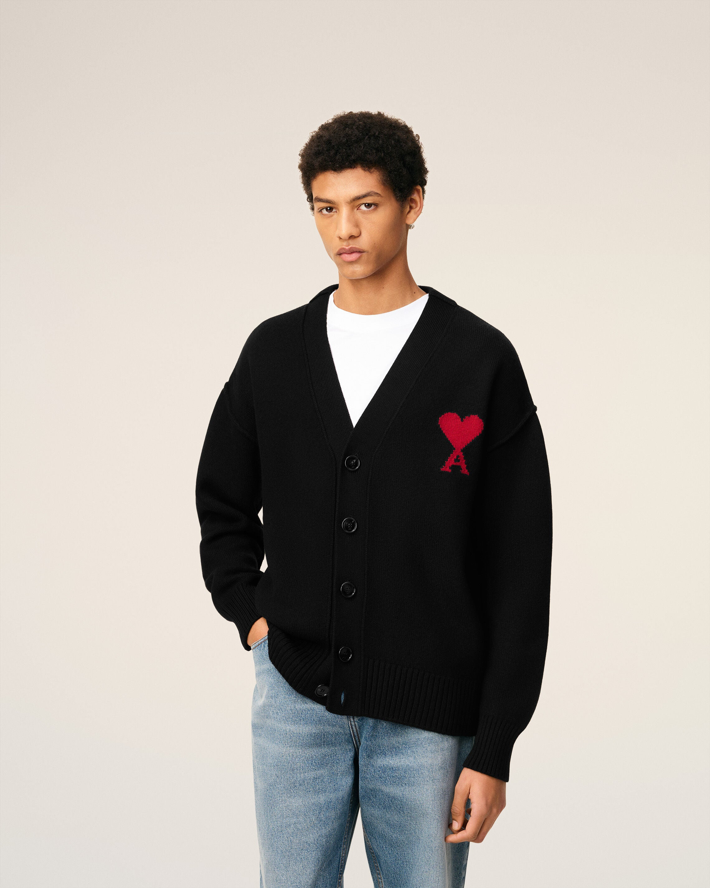 BLACK WOOL AMI DE COEUR CARDIGAN - 3
