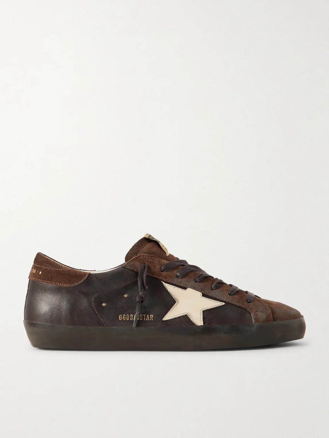 Super-Star Distressed Suede-Trimmed Leather Sneakers - 1