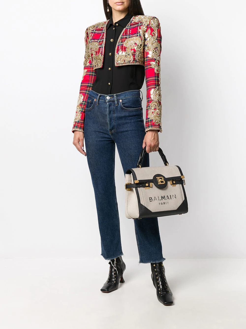 tartan embroidered bolero jacket - 2