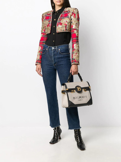 Balmain tartan embroidered bolero jacket outlook