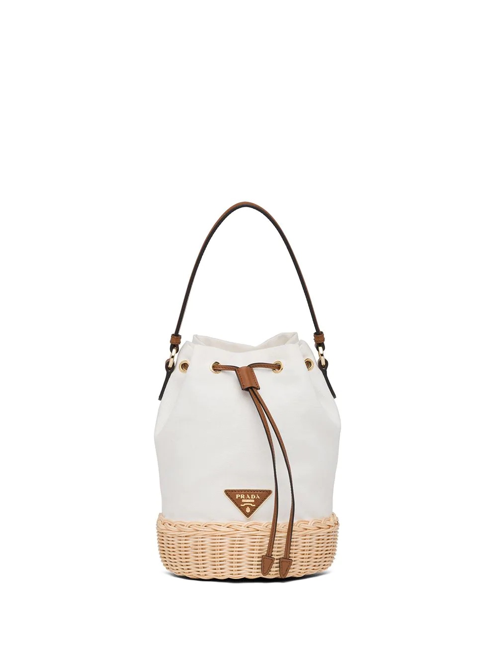 Small logo plaque wicker bucket bag - 1